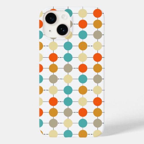 Turquoise Orange Cream Tan Circles On Black Grid Case_Mate iPhone 14 Case