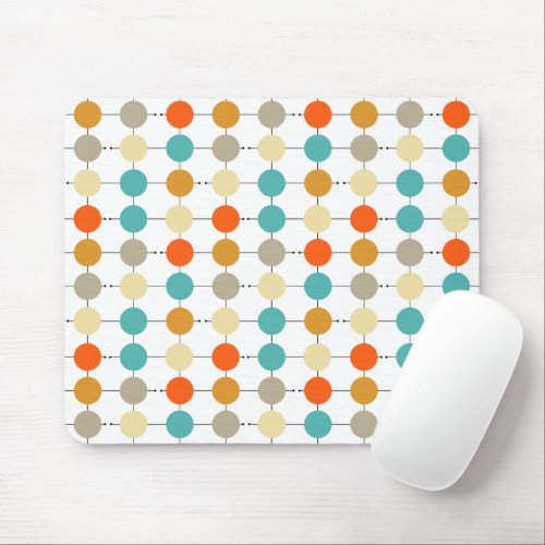 Turquoise Orange Cream Tan Circles On Black Lines Mouse Pad