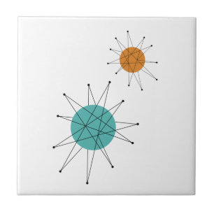 Turquoise Orange Franciscan Starburst Mid Century Ceramic Tile