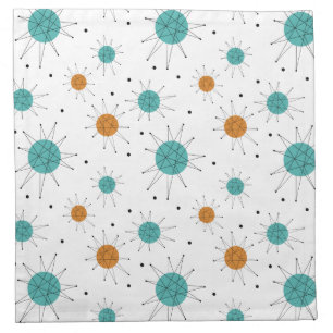 Turquoise Orange Franciscan Starburst Mid-century Cloth Napkin