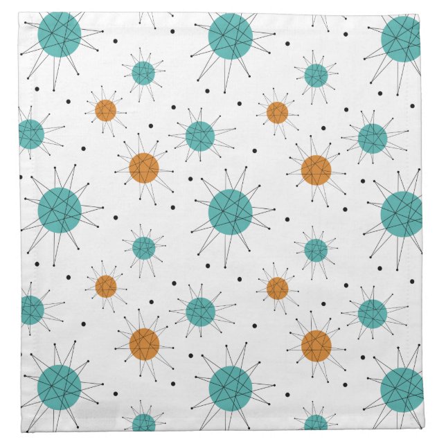 Turquoise Orange Franciscan Starburst Mid-century Cloth Napkin (Front)
