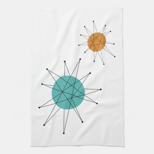 Turquoise Orange Franciscan Starburst Midcentury Kitchen Towel