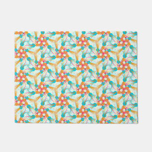 Turquoise + Orange Geometric Pattern Door Mat
