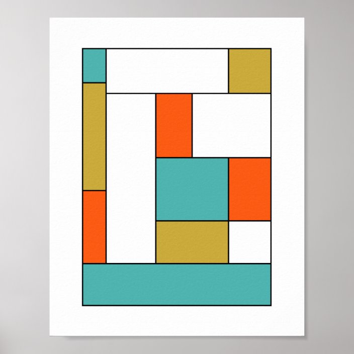 Turquoise Orange Gold Color Block Mid Century Poster | Zazzle.com
