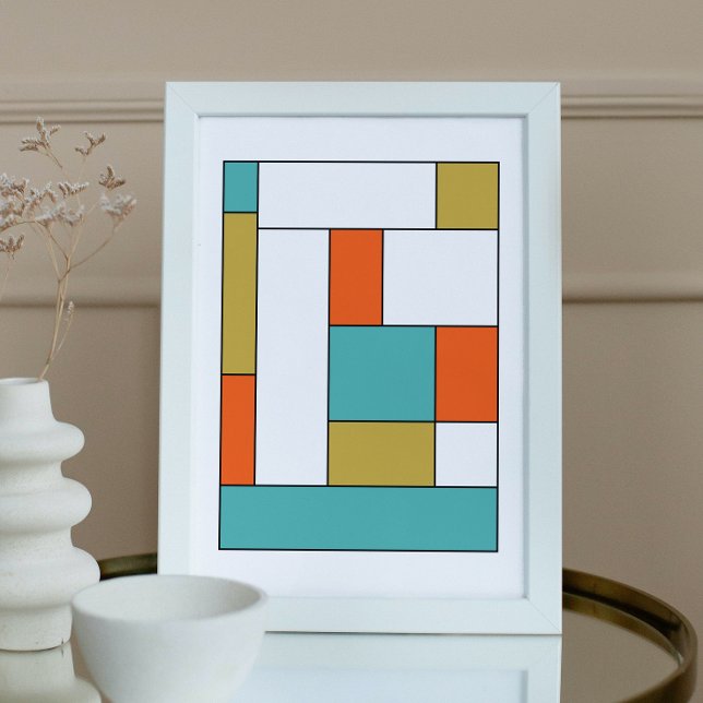 Turquoise Orange Gold Color Block Mid Century Poster (Creator Uploaded)