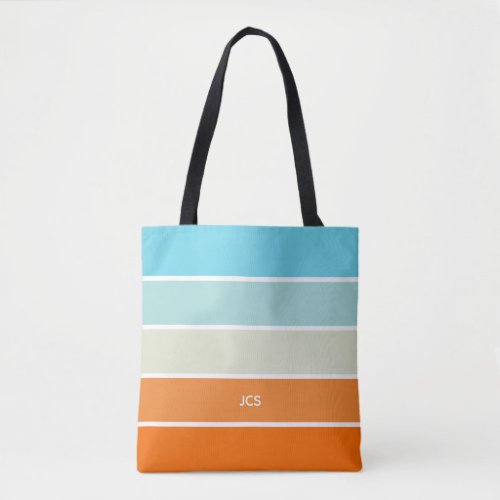 Turquoise Orange Green Color Block Monogrammed Tote Bag