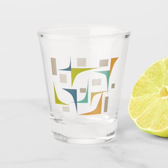Turquoise Orange Green Corners Mid Century Modern Shot Glass (Front)