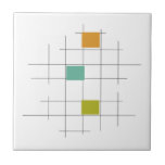 Turquoise Orange Green Lines Squares Mid Century Ceramic Tile<br><div class="desc">It's bright and cheerful... add a little zing to your walls with this mid century modern ceramic tile in orange,  turquoise blue,  avocado green and black lines and squares.</div>