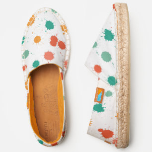 Turquoise Orange Paint Splatter Pattern Espadrilles