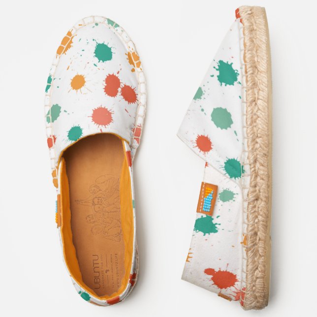 Turquoise Orange Paint Splatter Pattern Espadrilles (Side)