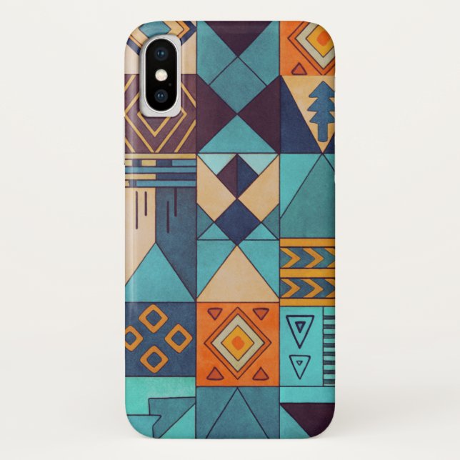 Turquoise & Orange Patchwork  Case-Mate iPhone Case (Back)