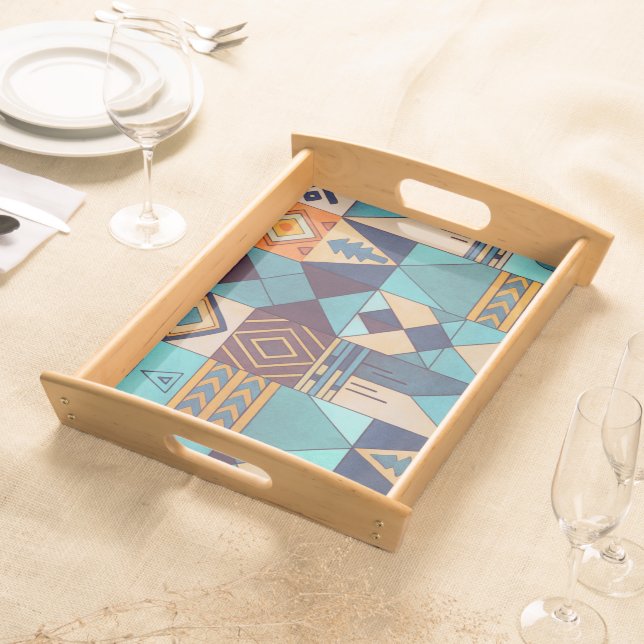 Turquoise & Orange Patchwork Tote Serving Tray (Front)