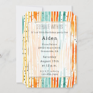 Turquoise Orange Peach Watercolor Stripes Invitation