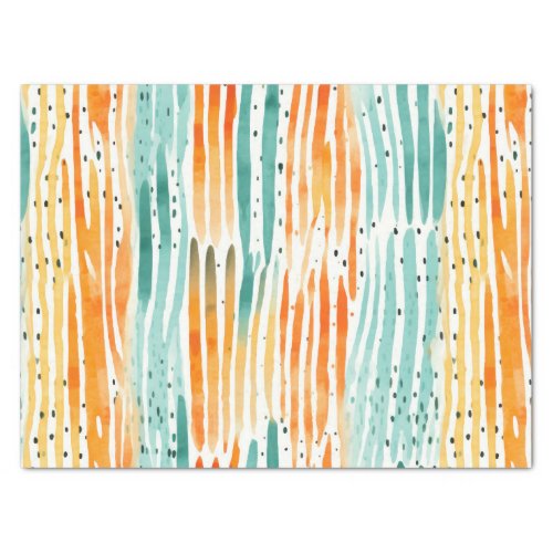 Turquoise Orange Peach Watercolor Stripes Tissue Paper