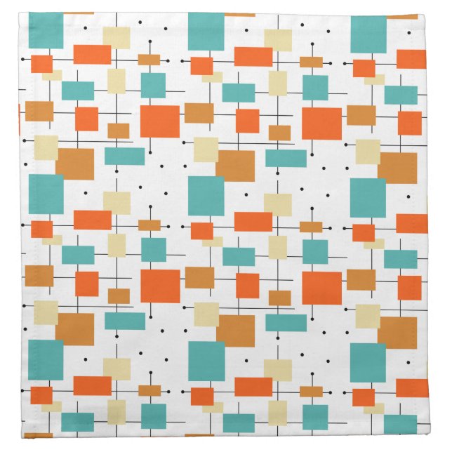 Turquoise Orange Rectangles Pattern Mid Century Cloth Napkin (Front)