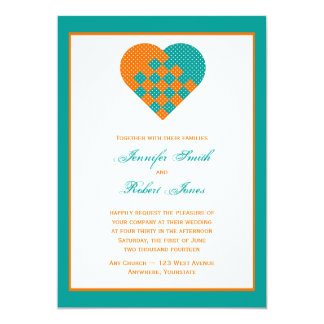 Teal And Orange Wedding Invitations Announcements Zazzle Turquoise Orange Ribbon Heart Wedding Invitation