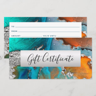 Turquoise Orange Silver Watercolor Gift Voucher