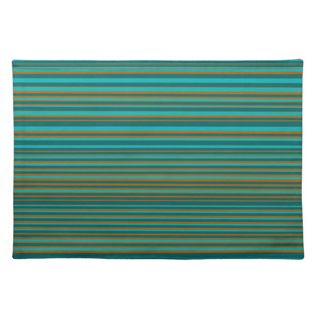 Turquoise & Orange Simple Modern Striped Pattern Cloth Placemat (Front)