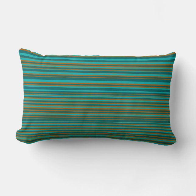 Turquoise & Orange Simple Modern Stripes Lumbar Pillow (Front)