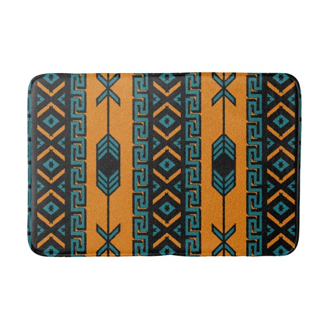 Turquoise Orange Southwest Tribal Aztec Pattern Bathroom Mat (Front)