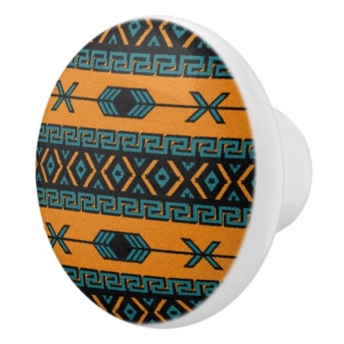 Turquoise Orange Southwest Tribal Aztec Pattern Ceramic Knob