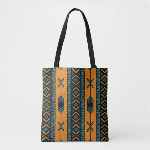 Turquoise Orange Southwest Tribal Aztec Pattern Tote Bag