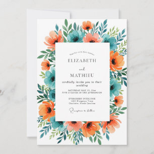 Turquoise Orange Splendid Summer Wedding Invitation
