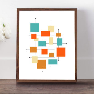 Turquoise Orange Squares Mid Century Modern Poster