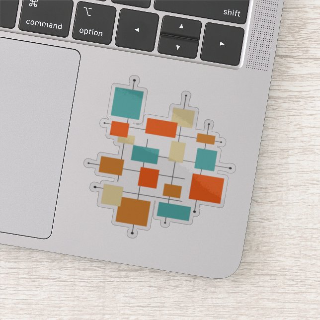 Turquoise Orange Squares Mid Century Modern Sticker (Detail)