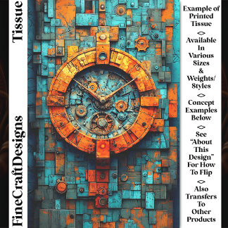 Turquoise & Orange Steampunk Clock CZ1 Decoupage Tissue Paper