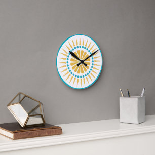 Turquoise Orange Sunburst Wall Clock