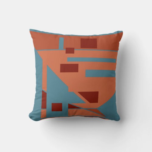 Turquoise Orange Tan Red Burgundy Geometric Design Throw Pillow