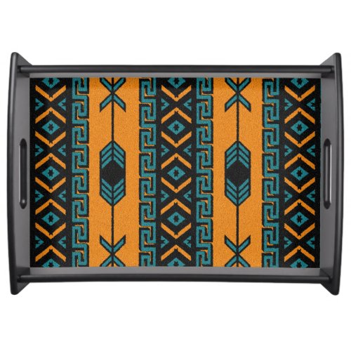 Turquoise Orange Tribal Aztec Design Southwest Serving Tray