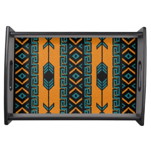 Turquoise Orange Tribal Aztec Design Southwestern Serving Tray