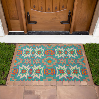 Turquoise Orange Tribal SouthWestern Pattern Doormat