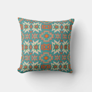 Turquoise Orange Tribal SouthWestern Pattern Throw Pillow