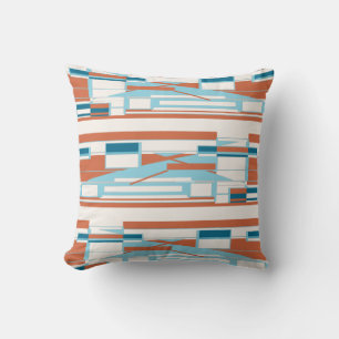 Turquoise Orange White Mediterranean Tiered Design Throw Pillow