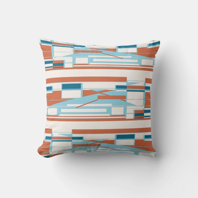 Turquoise Orange White Mediterranean Tiered Design Throw Pillow (Front)