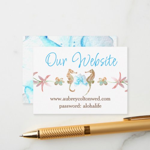 Turquoise Orchid Seahorses Wedding Website Info Advice Card