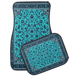 Turquoise Oriental Rug Look Car Mat Set