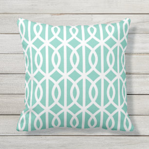 Turquoise Outdoor Pillows Twist Trellis Pattern