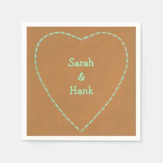 Turquoise outline heart brown personalized napkins