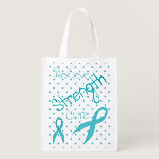 TURQUOISE OVARIAN CANCER AWARENESS RIBBONS GROCERY BAG