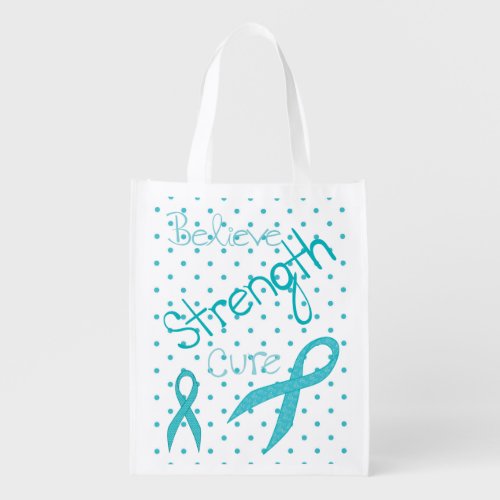 TURQUOISE OVARIAN CANCER AWARENESS RIBBONS GROCERY BAG