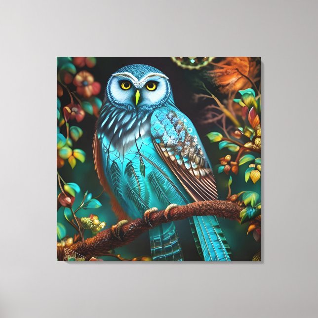 Turquoise owl canvas print (Front)