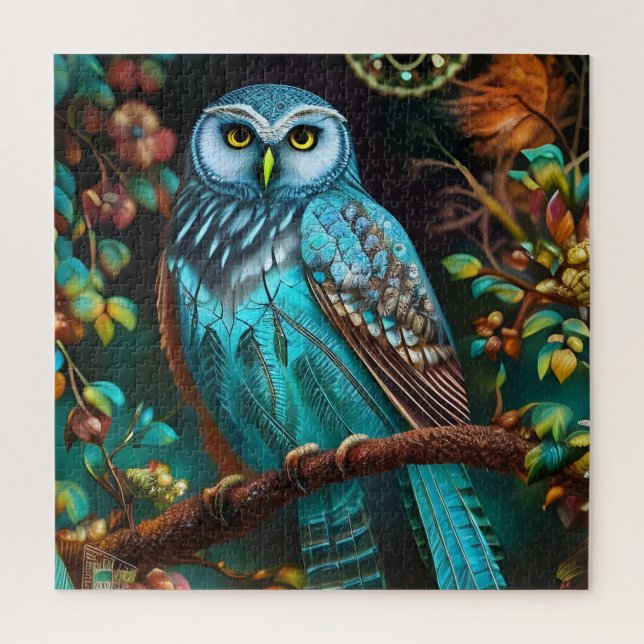 Turquoise owl jigsaw puzzle (Vertical)