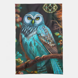 Turquoise owl kitchen towel