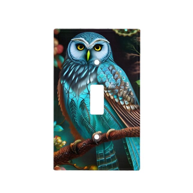 Turquoise owl light switch cover (Front)