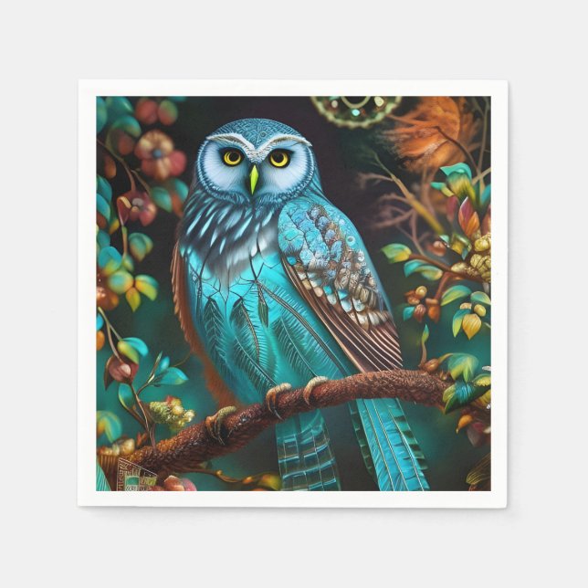 Turquoise owl napkins (Front)