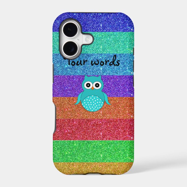 Turquoise owl rainbow glitter iphone case (Back)